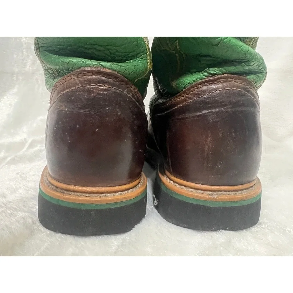 John Deere Western Boots Childrens 6.5M Brown Green Leather Cowboy Work Farmcore